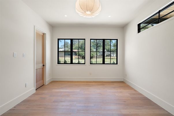 Empty room, Interior, Pendant Lights, Recessed Lighting, Wood Texture Flooring