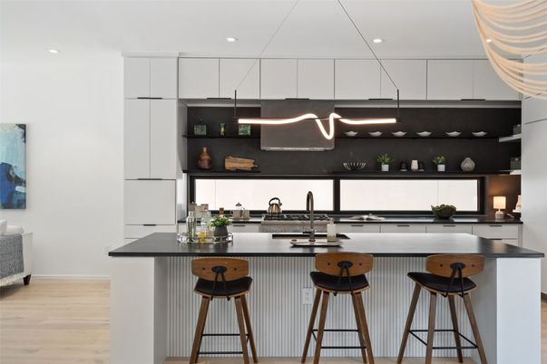 Interior, Kitchen, Pendant Lights, Recessed Lighting, Wood Texture Flooring