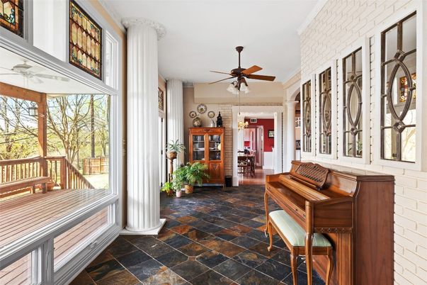 Interior, Pendant Lights, Piano, Stone Walls