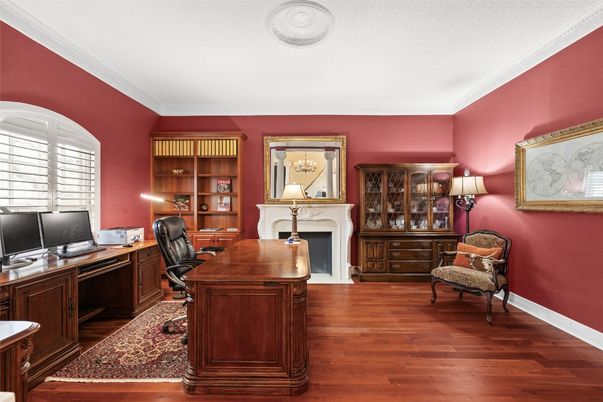 Fireplace, Home Office, Interior, Wood Texture Flooring
