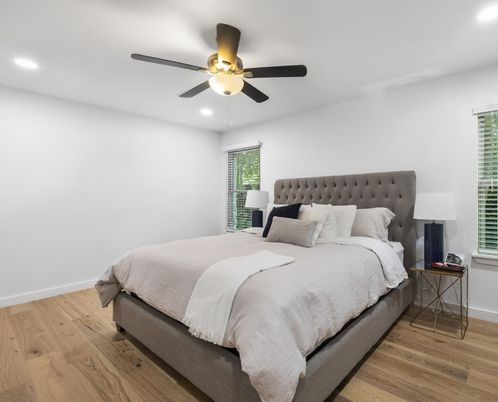 Bedroom, Interior, Recessed Lighting, Wood Texture Flooring