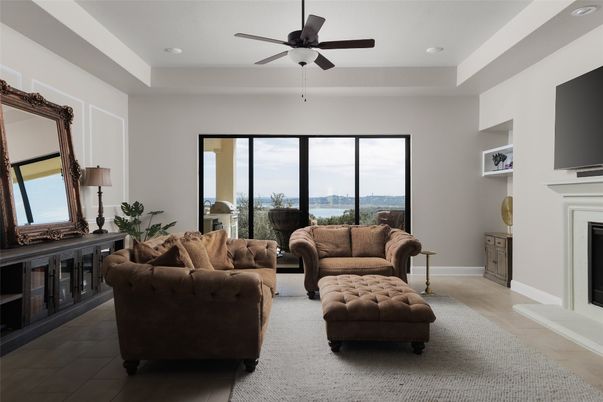 Fireplace, Interior, Living room, Recessed Lighting, Water