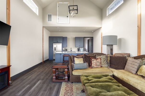 Interior, Kitchen, Living room, Recessed Lighting, Stainless Steel Appliances, Wood Texture Flooring