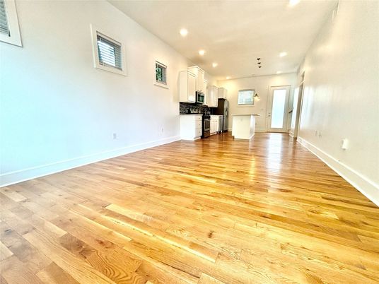Empty room, Interior, Kitchen, Recessed Lighting, Wood Texture Flooring