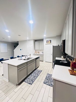 Interior, Kitchen, Recessed Lighting, Wood Texture Flooring