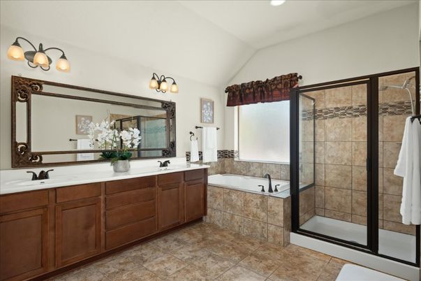 Bathroom, Dual Sink Vanities, Glass Shower, Interior, Recessed Lighting