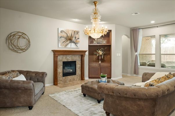 Chandelier, Fireplace, Interior, Living room, Recessed Lighting