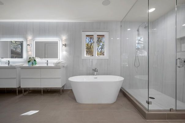 Bathroom, Dual Sink Vanities, Free Standing Baths, Glass Shower, Interior, Recessed Lighting