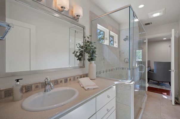 Bathroom, Glass Shower, Interior, Recessed Lighting