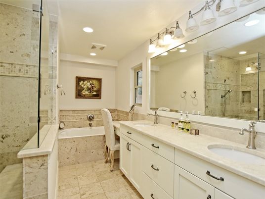 Bathroom, Dual Sink Vanities, Glass Shower, Interior, Recessed Lighting