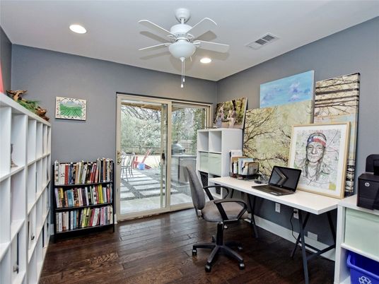 Home Office, Interior, Recessed Lighting, Wood Texture Flooring