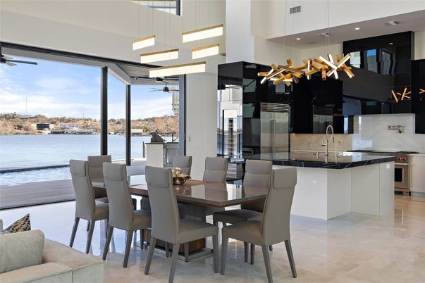 Dining room, Interior, Kitchen, Pendant Lights, Recessed Lighting, Stainless Steel Appliances, Water