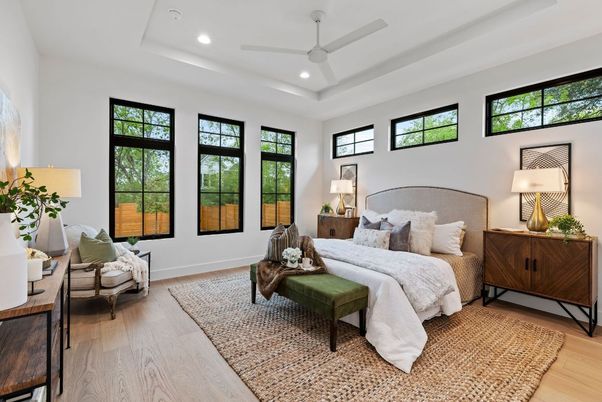 Bedroom, Interior, Recessed Lighting, Wood Texture Flooring