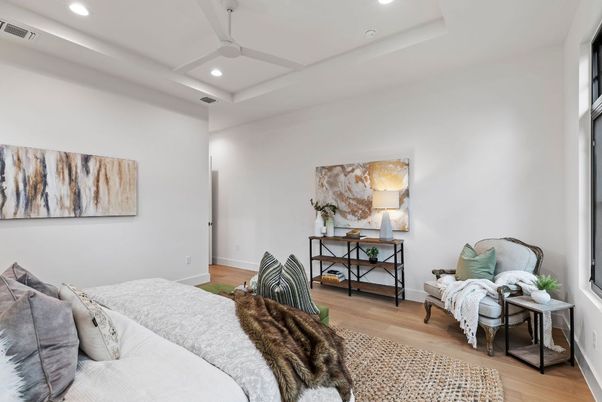 Bedroom, Interior, Recessed Lighting, Wood Texture Flooring