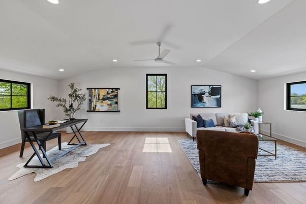 Home Office, Interior, Living room, Recessed Lighting, Wood Texture Flooring