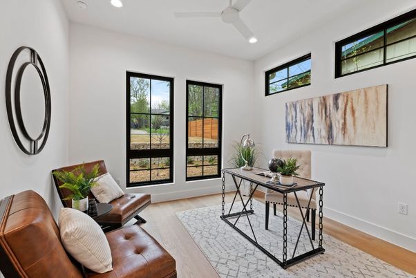 Home Office, Interior, Recessed Lighting, Wood Texture Flooring