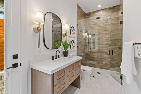Bathroom, Dual Sink Vanities, Glass Shower, Interior, Recessed Lighting