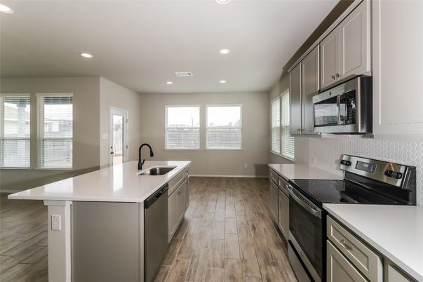 Interior, Kitchen, Recessed Lighting, Wood Texture Flooring