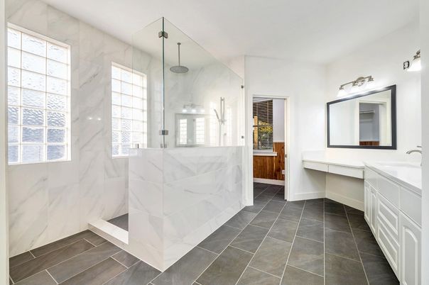 Bathroom, Glass Shower, Interior, Marble Walls