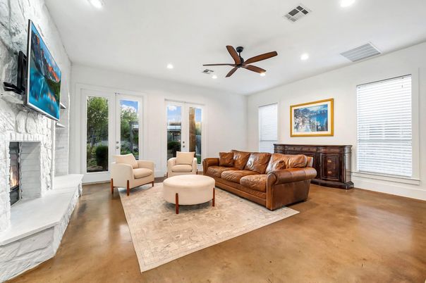 Fireplace, Interior, Kitchen, Living room, Recessed Lighting