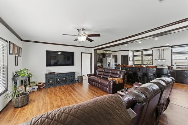 Interior, Kitchen, Living room, Recessed Lighting, Wood Texture Flooring