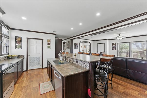 Interior, Kitchen, Recessed Lighting, Wood Texture Flooring