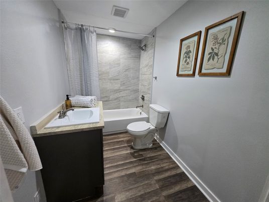 Bathroom, Interior, Marble Walls, Wood Texture Flooring