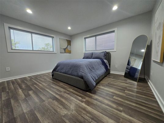 Bedroom, Interior, Recessed Lighting, Wood Texture Flooring
