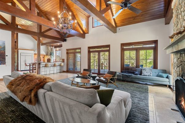 Chandelier, Fireplace, Interior, Living room, Wooden Beams, Wooden Ceilings, Wood Texture Flooring