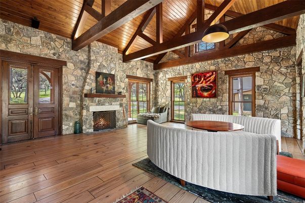 Fireplace, Interior, Living room, Stone Walls, Wooden Beams, Wooden Ceilings, Wood Texture Flooring