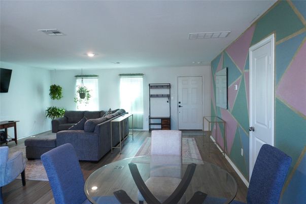 Interior, Living room, Recessed Lighting, Wood Texture Flooring
