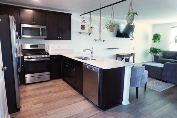 Interior, Kitchen, Stainless Steel Appliances, Wood Texture Flooring