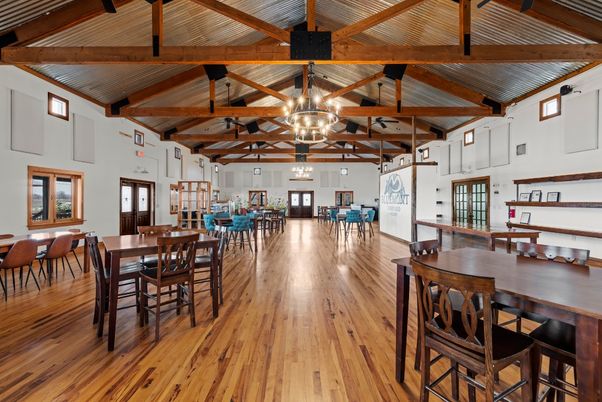 Dining room, Interior, Pendant Lights, Wooden Beams, Wood Texture Flooring