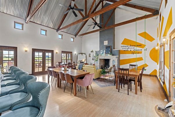 Dining room, Fireplace, Interior, Living room, Wooden Beams, Wood Texture Flooring