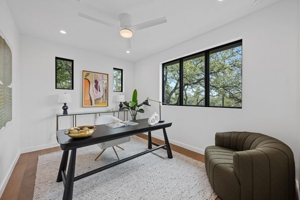 Home Office, Interior, Recessed Lighting, Wood Texture Flooring