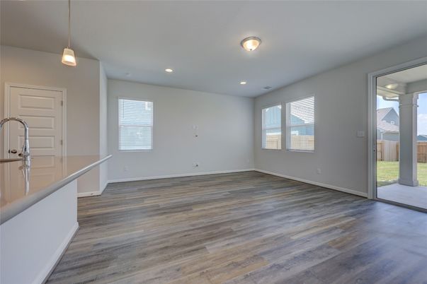 Empty room, Interior, Pendant Lights, Recessed Lighting, Wood Texture Flooring