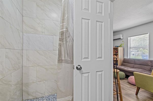 Bathroom, Interior, Marble Walls, Wood Texture Flooring
