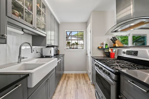 Interior, Kitchen, Stainless Steel Appliances, Wood Texture Flooring