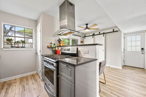 Interior, Kitchen, Stainless Steel Appliances, Wood Texture Flooring