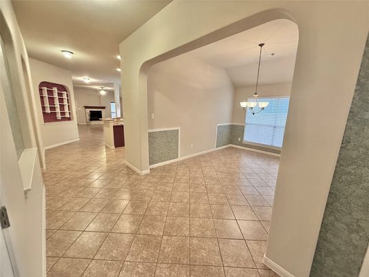 Chandelier, Empty room, Fireplace, Interior