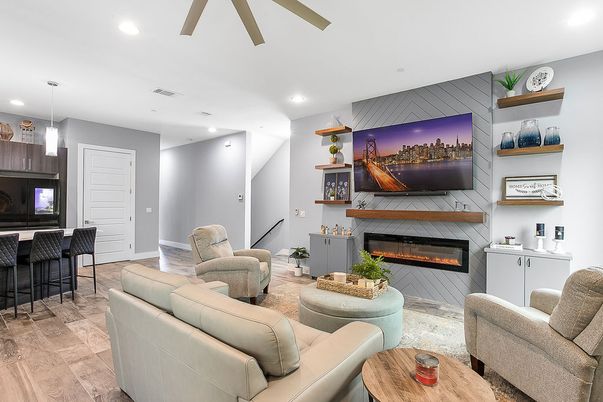 Fireplace, Interior, Living room, Pendant Lights, Recessed Lighting