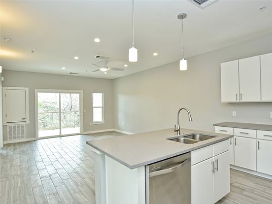 Interior, Kitchen, Pendant Lights, Recessed Lighting, Wood Texture Flooring