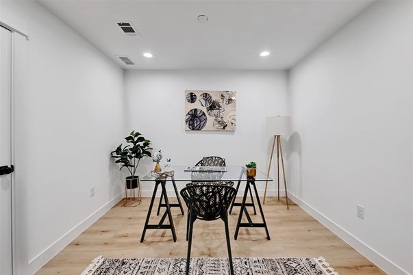 Home Office, Interior, Recessed Lighting, Wood Texture Flooring