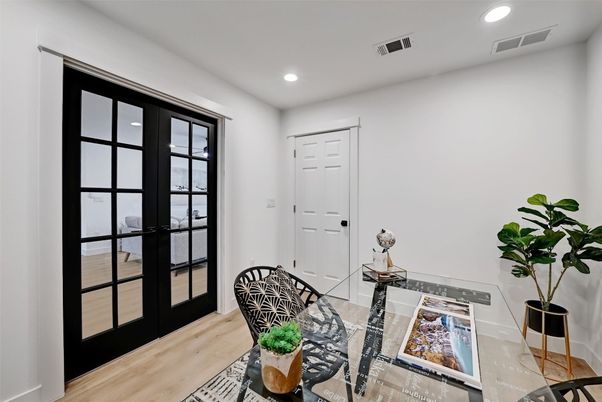 Home Office, Interior, Recessed Lighting, Wood Texture Flooring