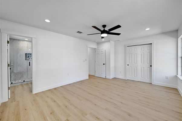 Bathroom, Empty room, Interior, Recessed Lighting, Wood Texture Flooring