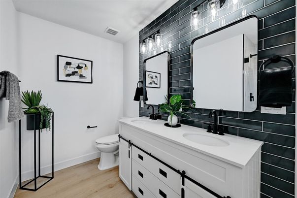 Bathroom, Dual Sink Vanities, Interior, Wood Texture Flooring