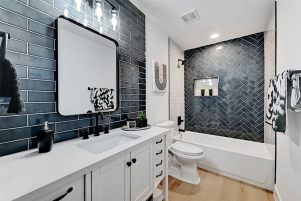 Bathroom, Interior, Recessed Lighting, Wood Texture Flooring