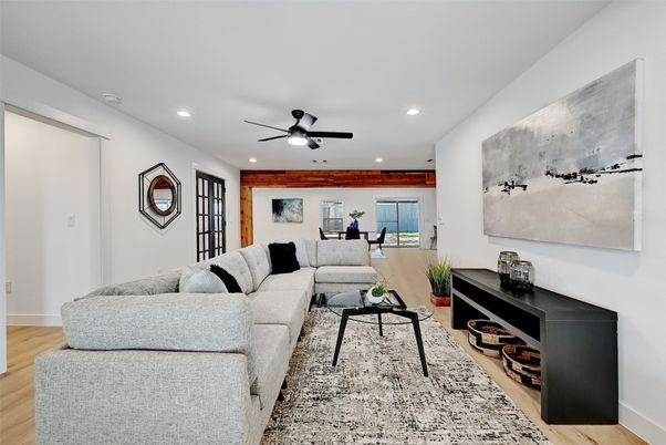 Interior, Living room, Recessed Lighting, Wood Texture Flooring