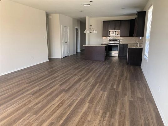 Interior, Kitchen, Pendant Lights, Stainless Steel Appliances, Wood Texture Flooring