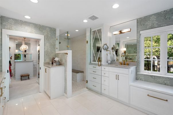 Bathroom, Dual Sink Vanities, Glass Shower, Interior, Recessed Lighting
